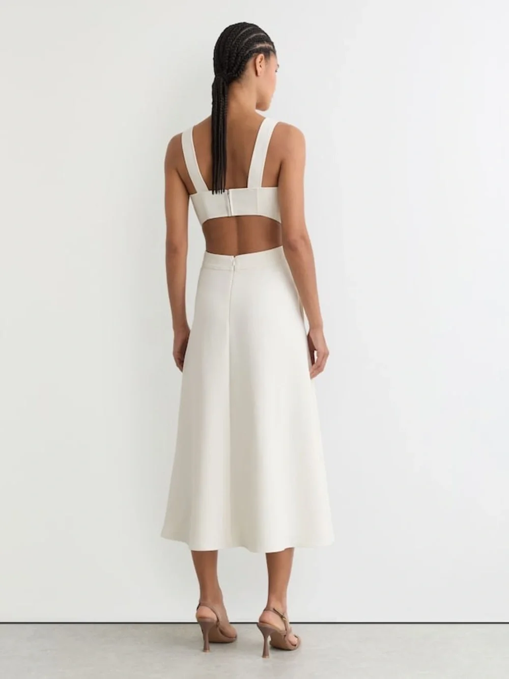 Reiss Ivory Dina Waisted Cut-Out Twill Midi Dress